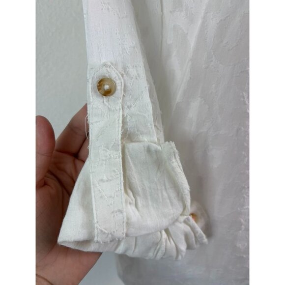 Maeve Anthropology women's 4 white long sleeve burnout button down cotton blouse - Picture 6 of 9